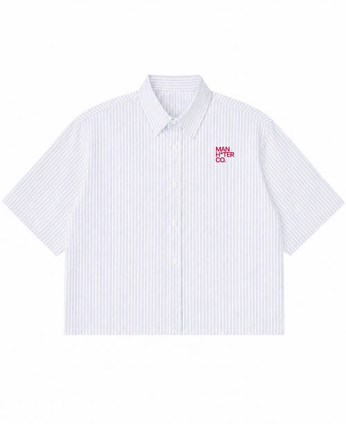 Blue Striped Oxford Boxy Shirt Front Design