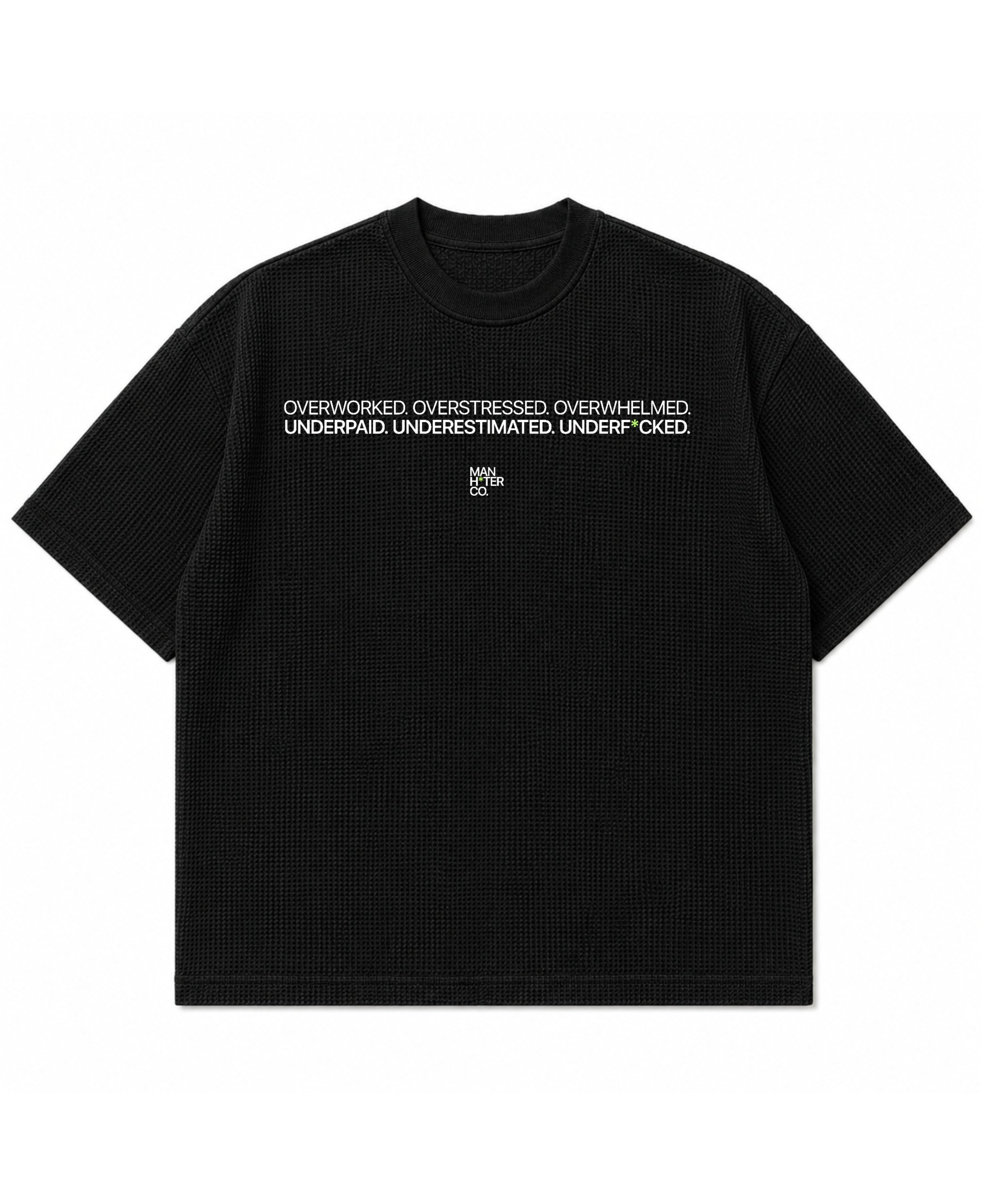 Black waffle boxy fit Front Design