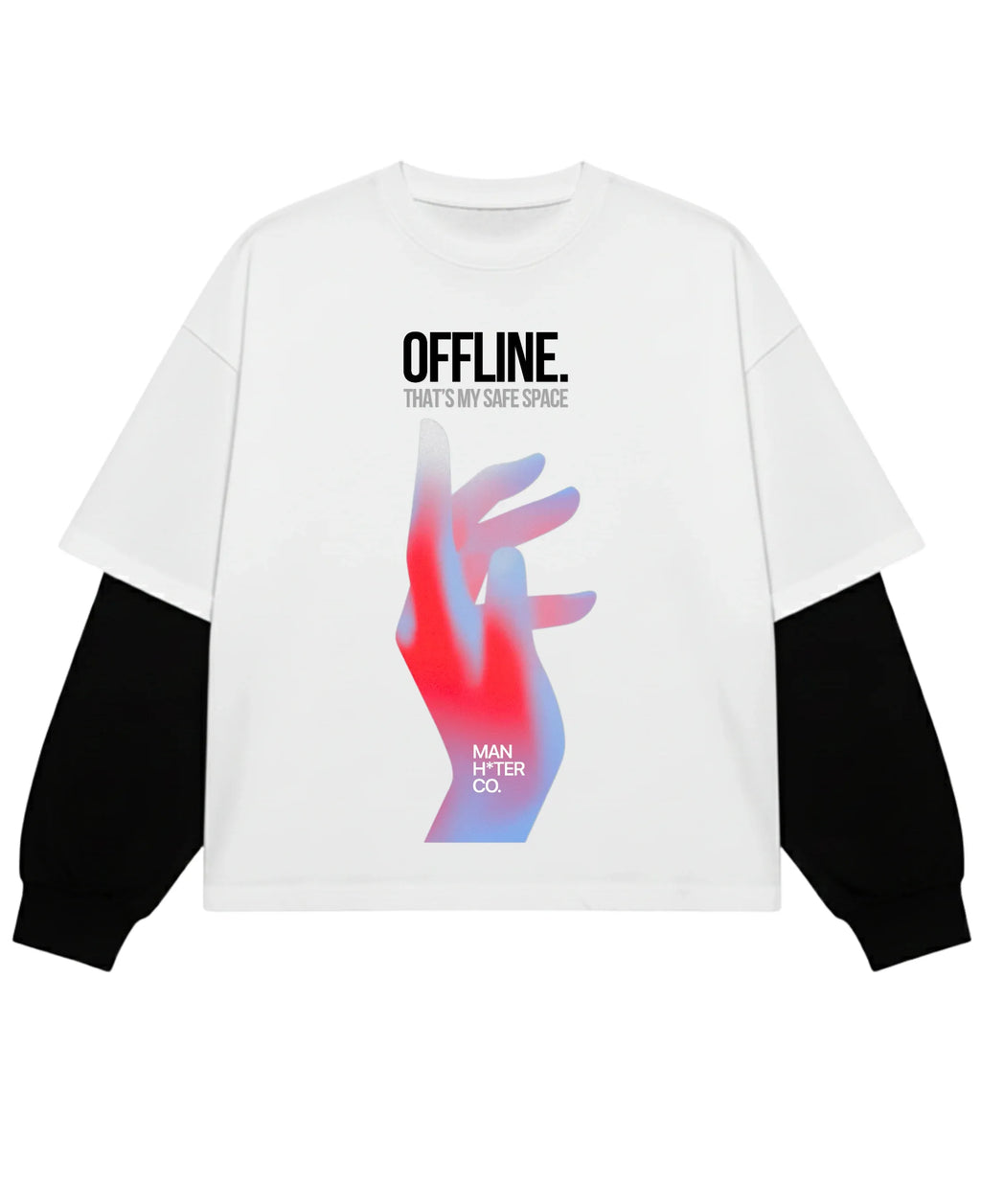 White With Black Sleeve Oversized Tee Front Design