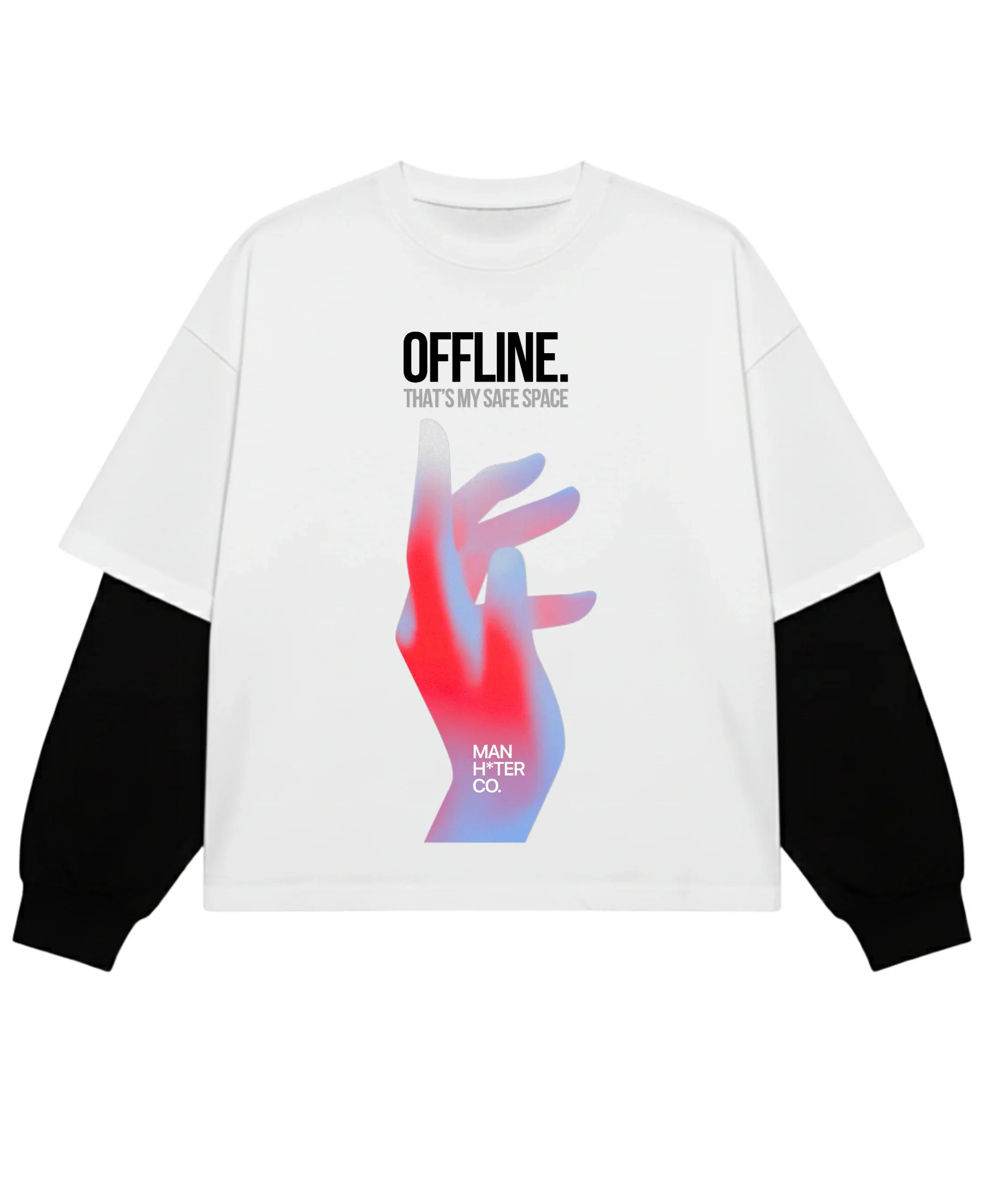 White With Black Sleeve Oversized Tee Front Design